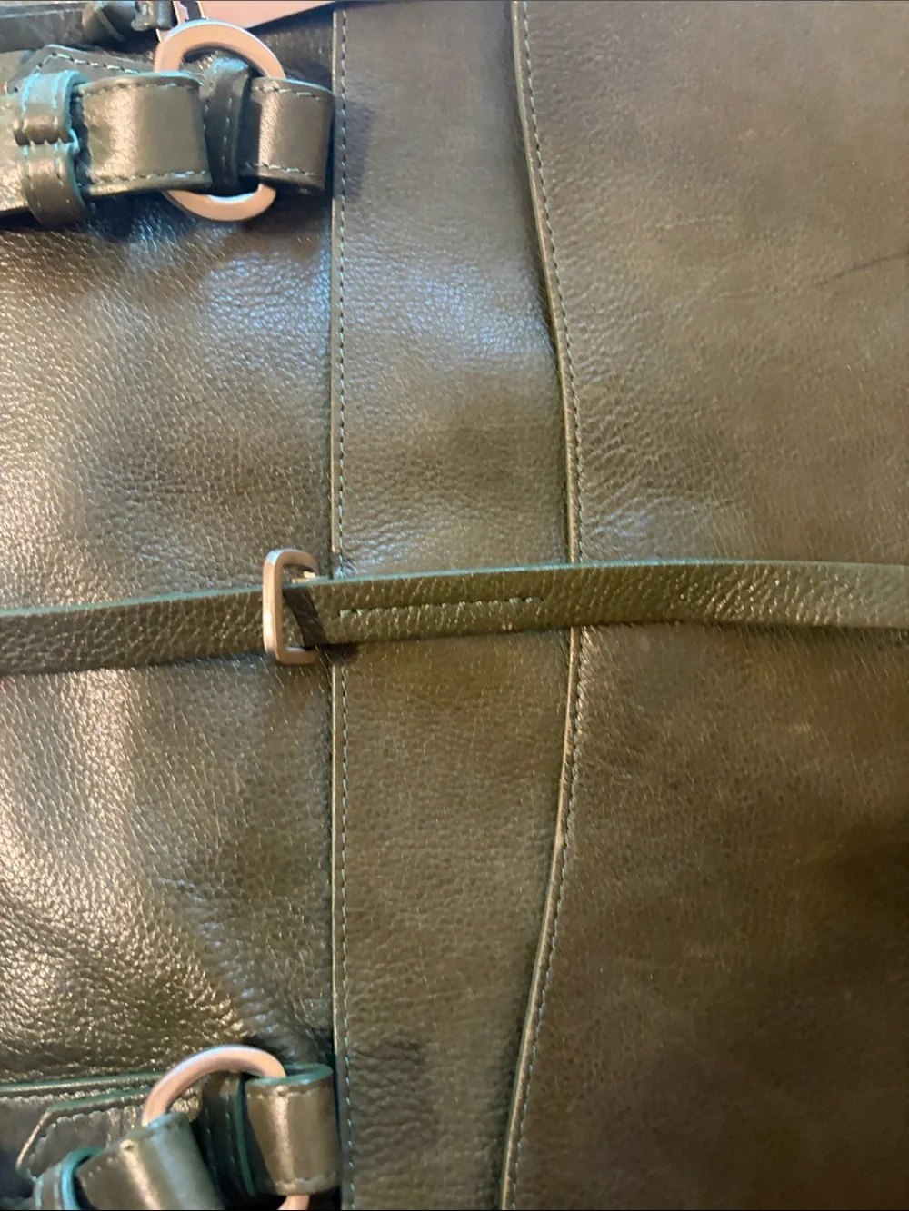 RADLEY LONDON Dark Green Leather Messenger Bag with Buckle Straps